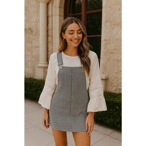 Gingham Overall Mini Dress Black White Women's Small Stretchy Casual Grunge 90s